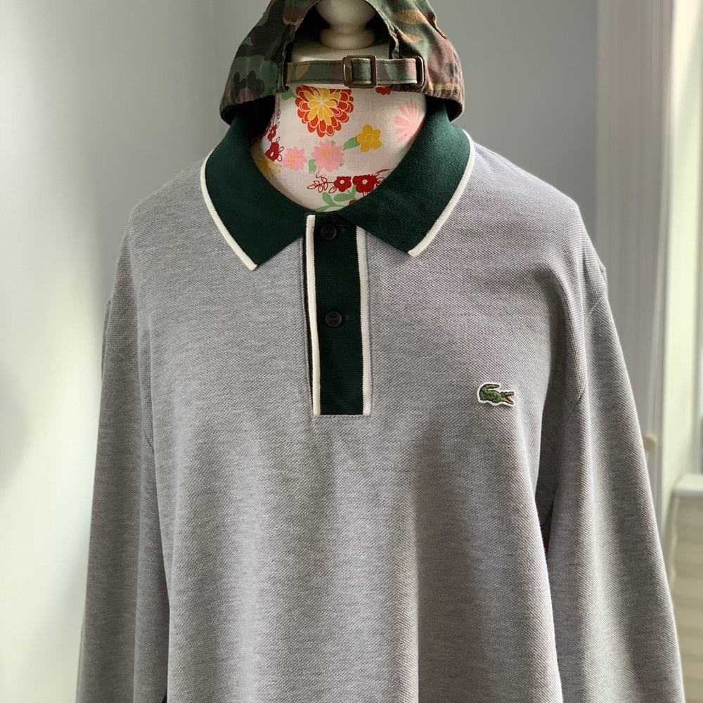 New! Mens Lacoste Grey Long Sleeve Polo